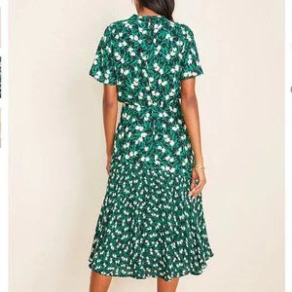 Green mixed floral blouson midi dress Ann Taylor size 0 - Picture 11 of 11